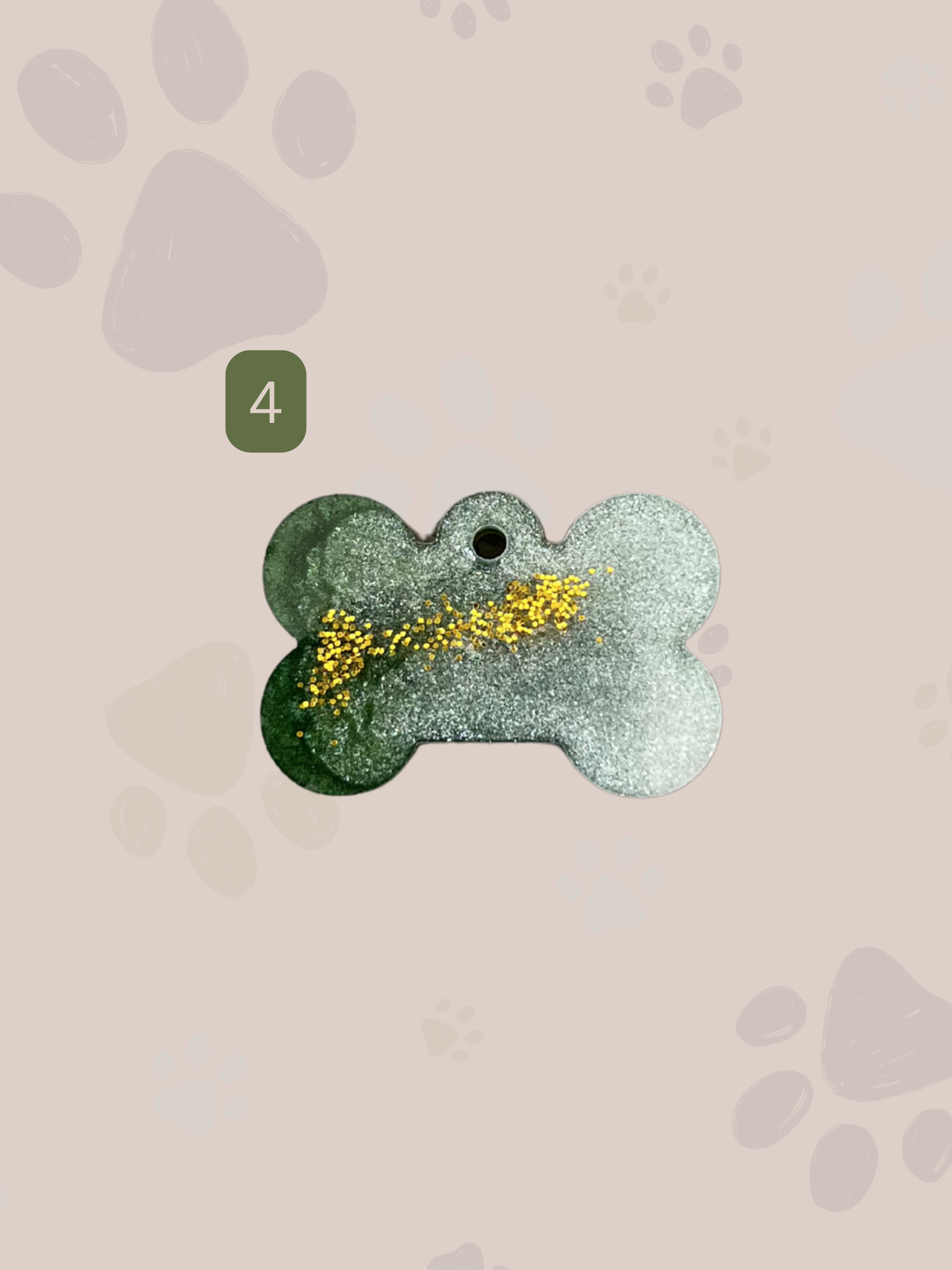 Personalisierte Hundemarke | Knochenform | Grün & Gold