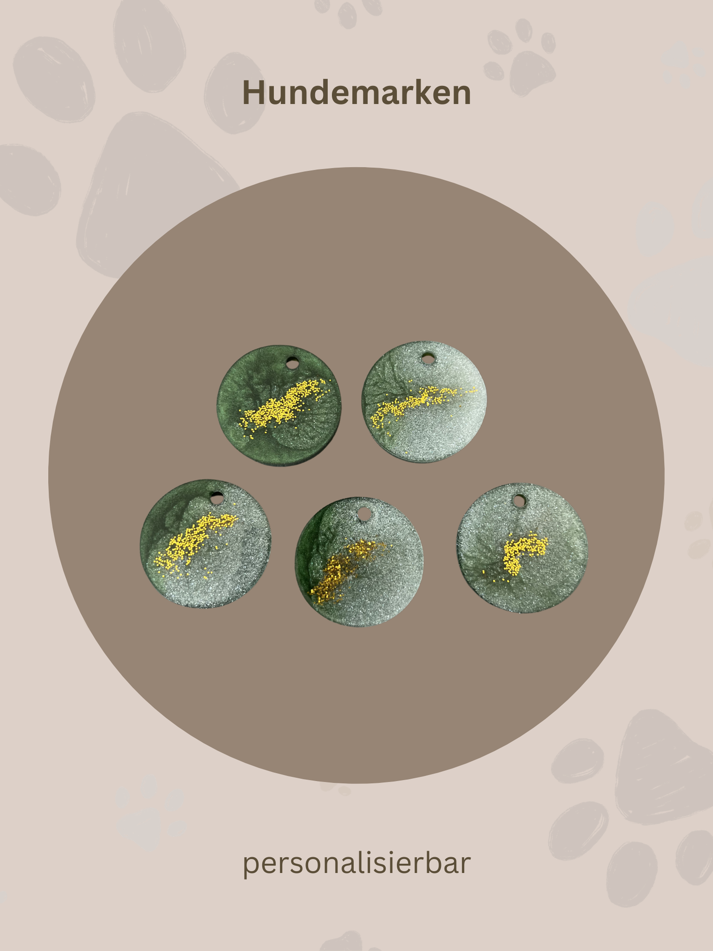 Personalisierte Hundemarke | Rund | Grün & Gold