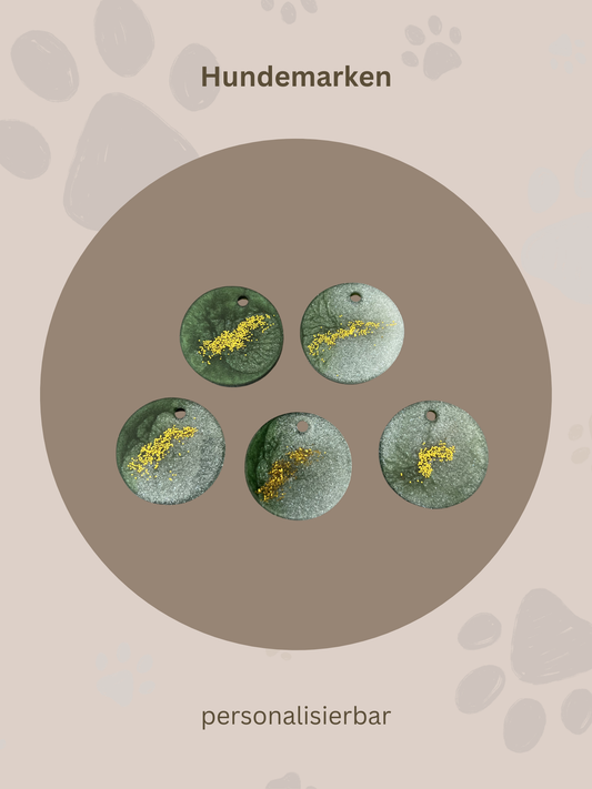 Personalisierte Hundemarke | Rund | Grün & Gold