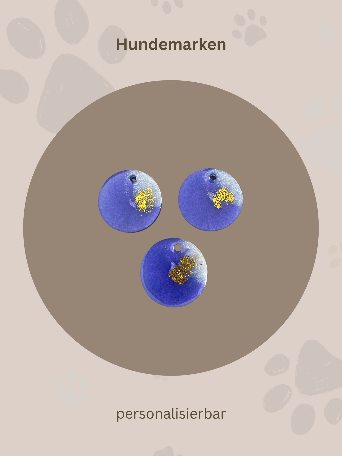 Personalisierte Hundemarke | Rund | Blau & Gold