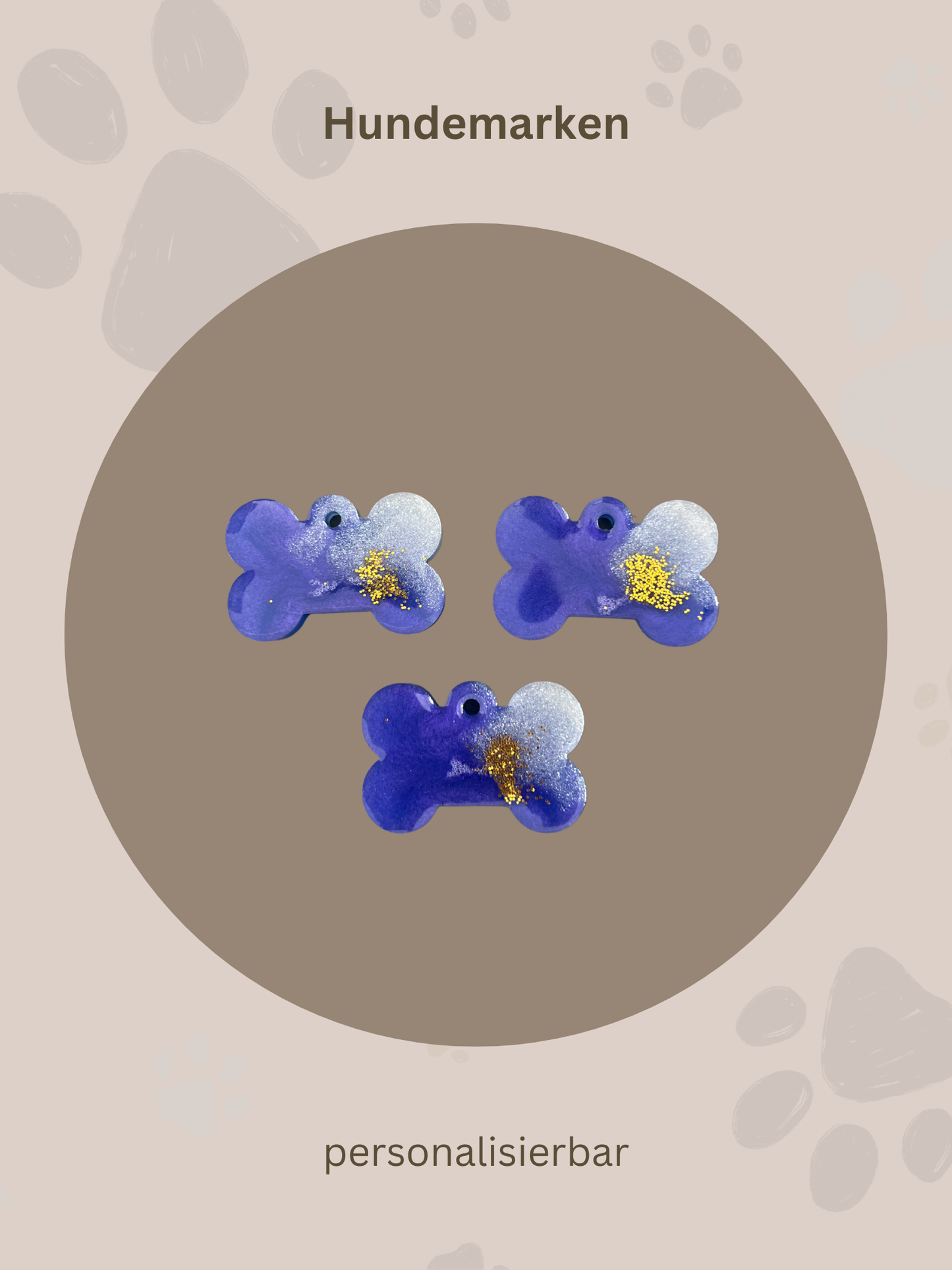 Personalisierte Hundemarke | Knochenform | Blau & Gold