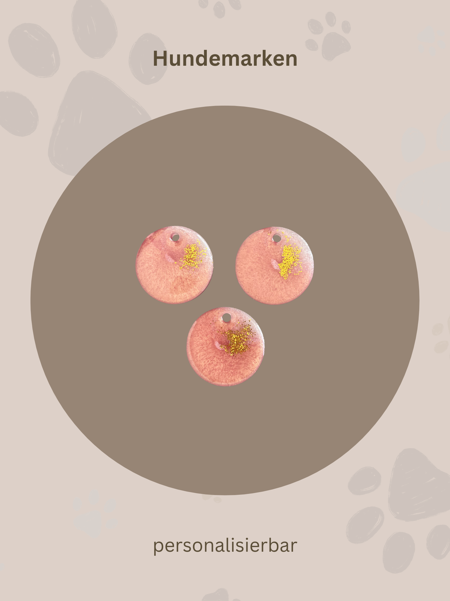 Personalisierte Hundemarke | Rund | Pink & Gold
