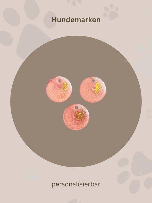 Personalisierte Hundemarke | Rund | Pink & Gold