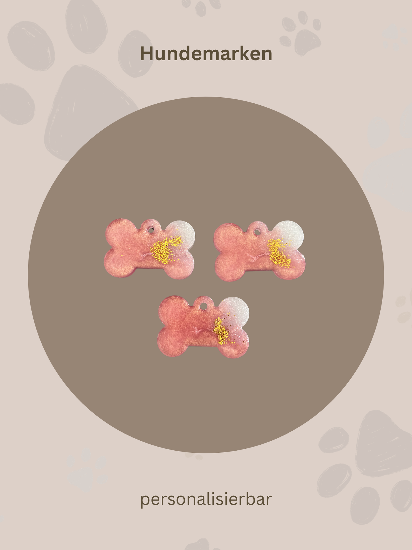 Personalisierte Hundemarke | Knochenform | Pink & Gold
