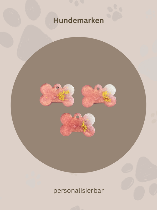 Personalisierte Hundemarke | Knochenform | Pink & Gold