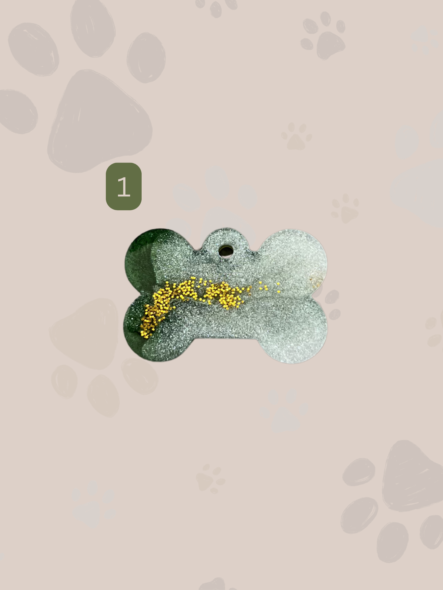 Personalisierte Hundemarke | Knochenform | Grün & Gold