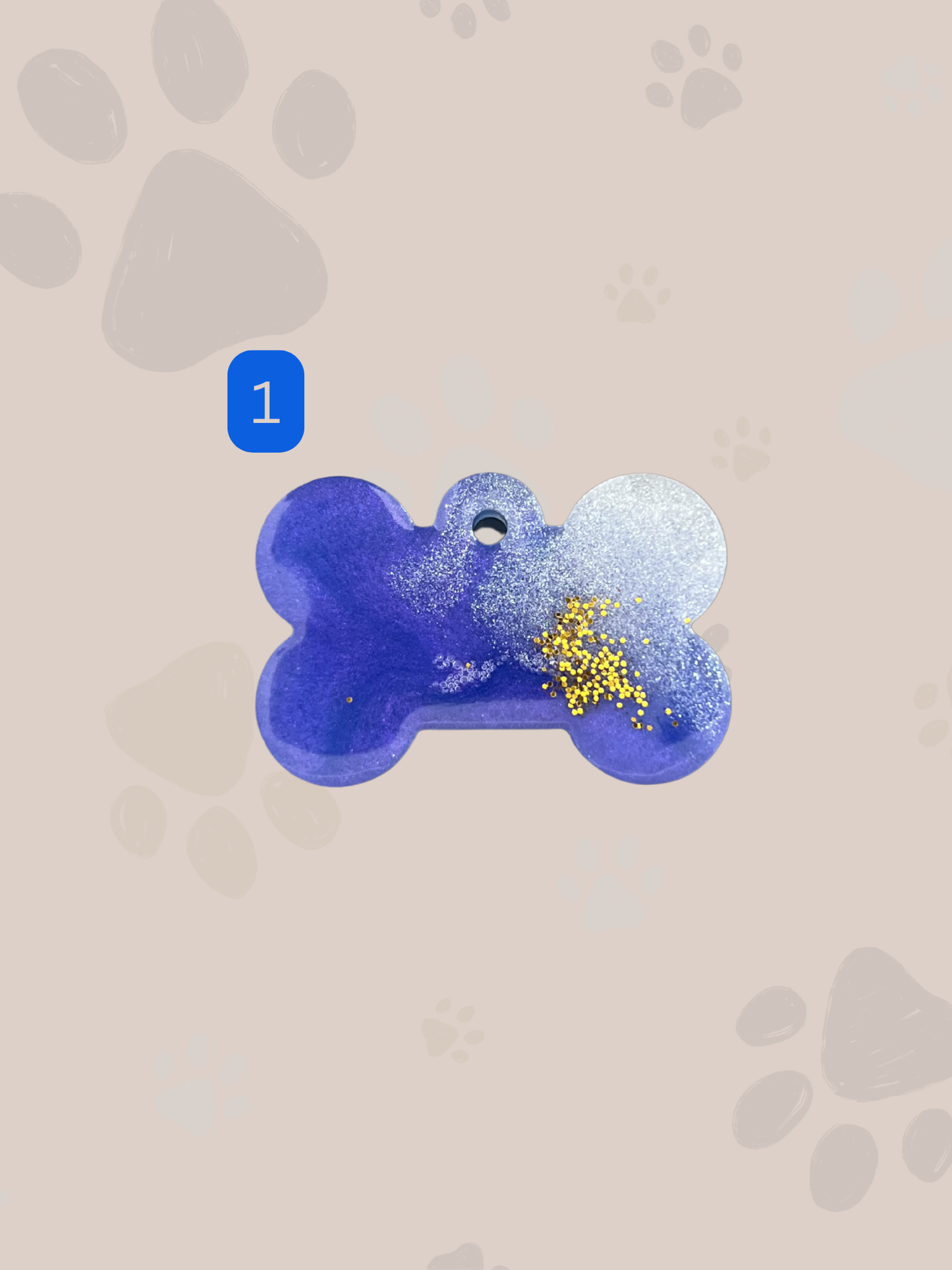 Personalisierte Hundemarke | Knochenform | Blau & Gold