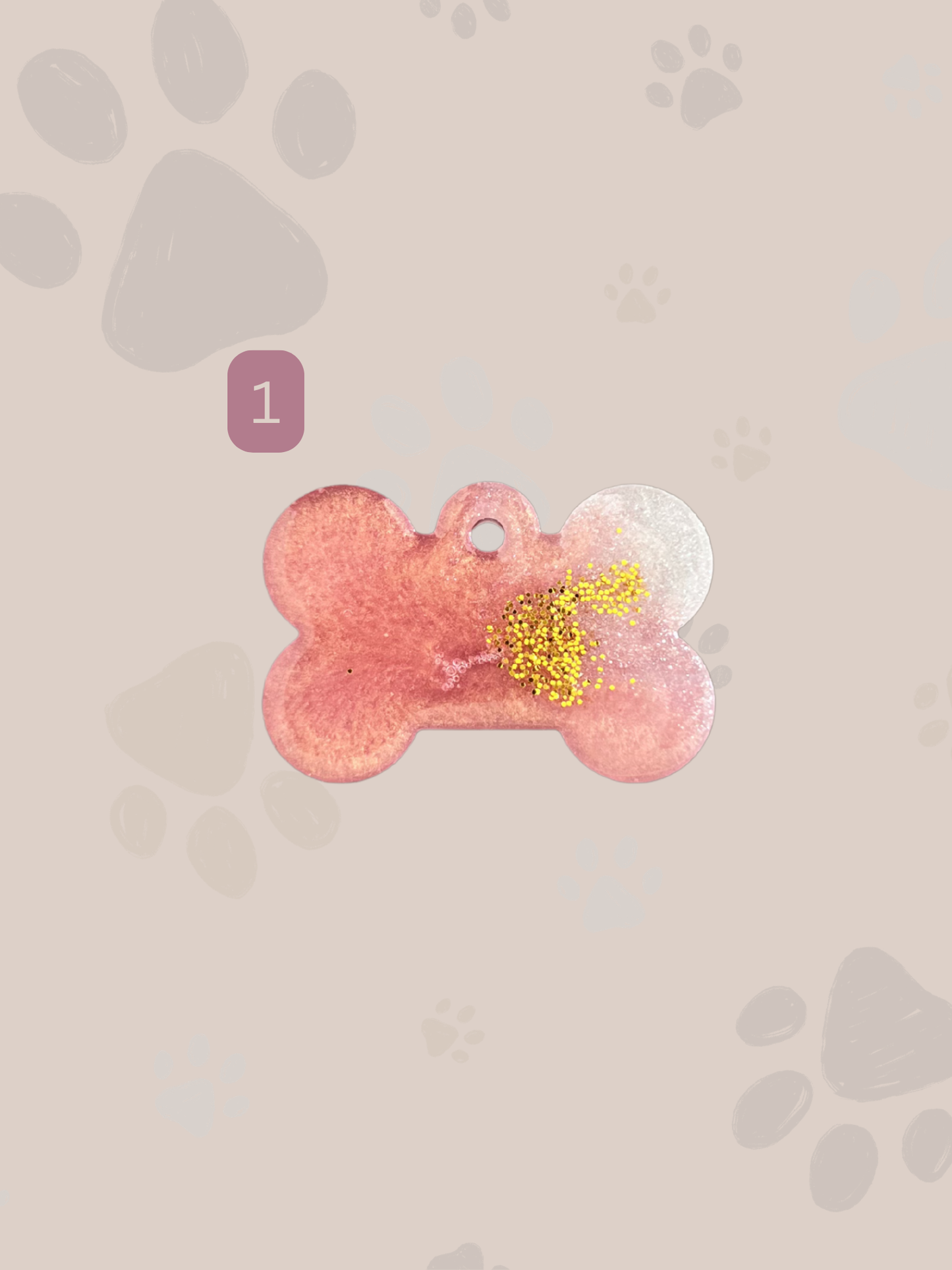 Personalisierte Hundemarke | Knochenform | Pink & Gold