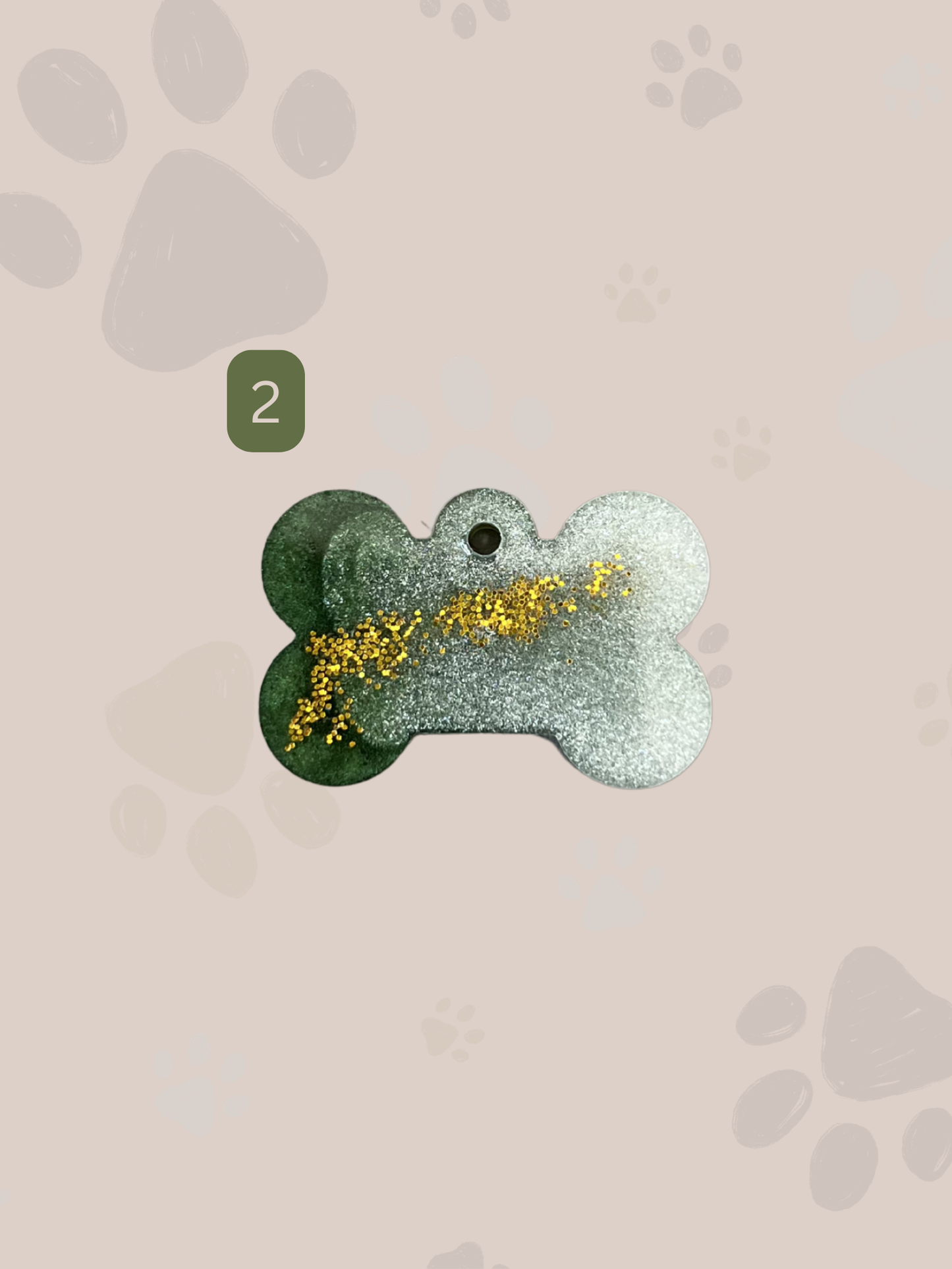 Personalisierte Hundemarke | Knochenform | Grün & Gold