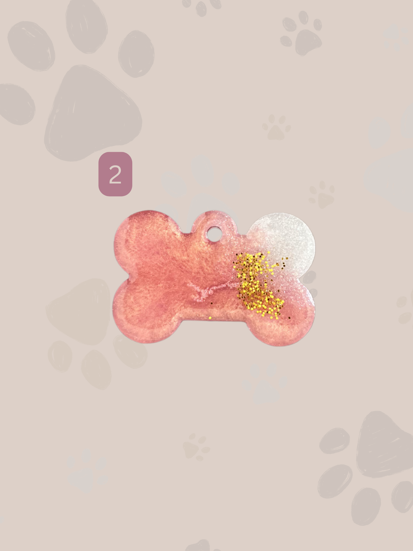 Personalisierte Hundemarke | Knochenform | Pink & Gold
