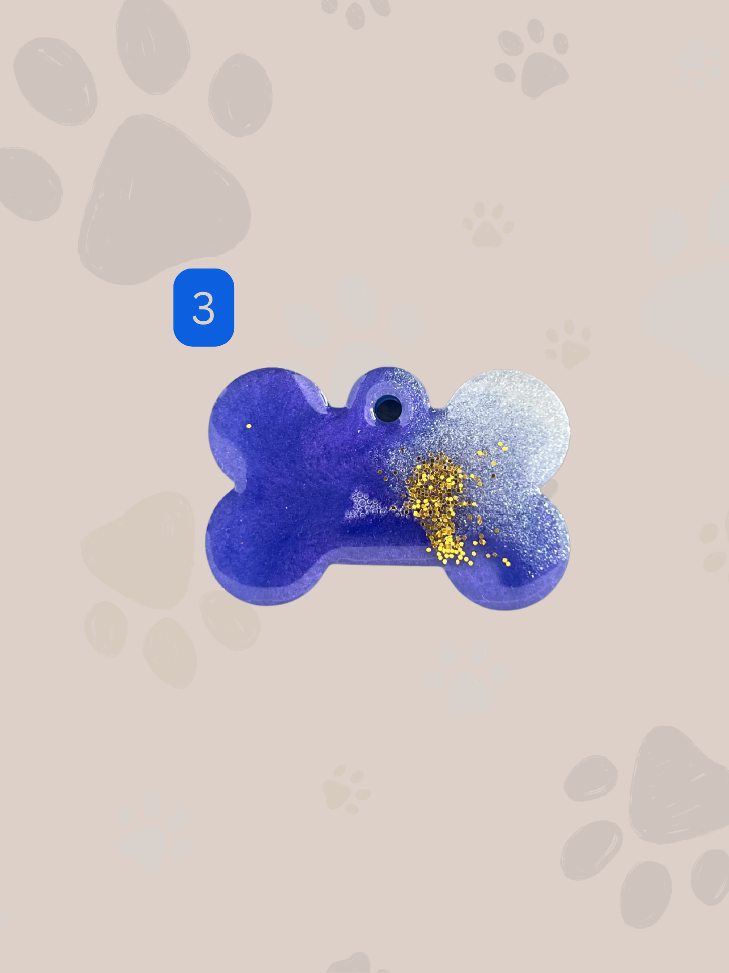 Personalisierte Hundemarke | Knochenform | Blau & Gold