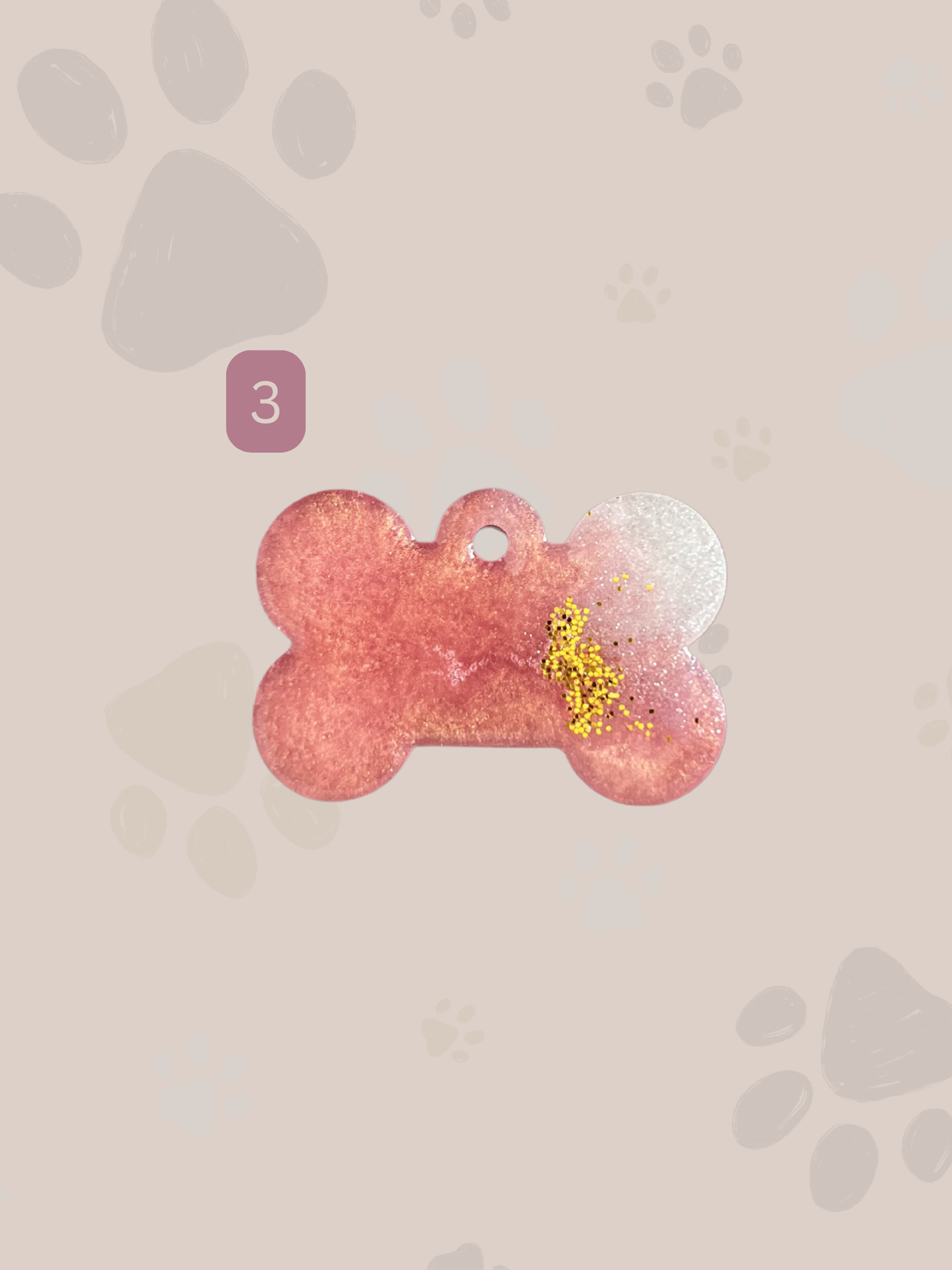 Personalisierte Hundemarke | Knochenform | Pink & Gold