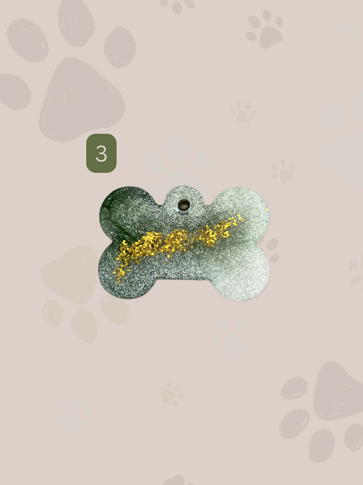 Personalisierte Hundemarke | Knochenform | Grün & Gold