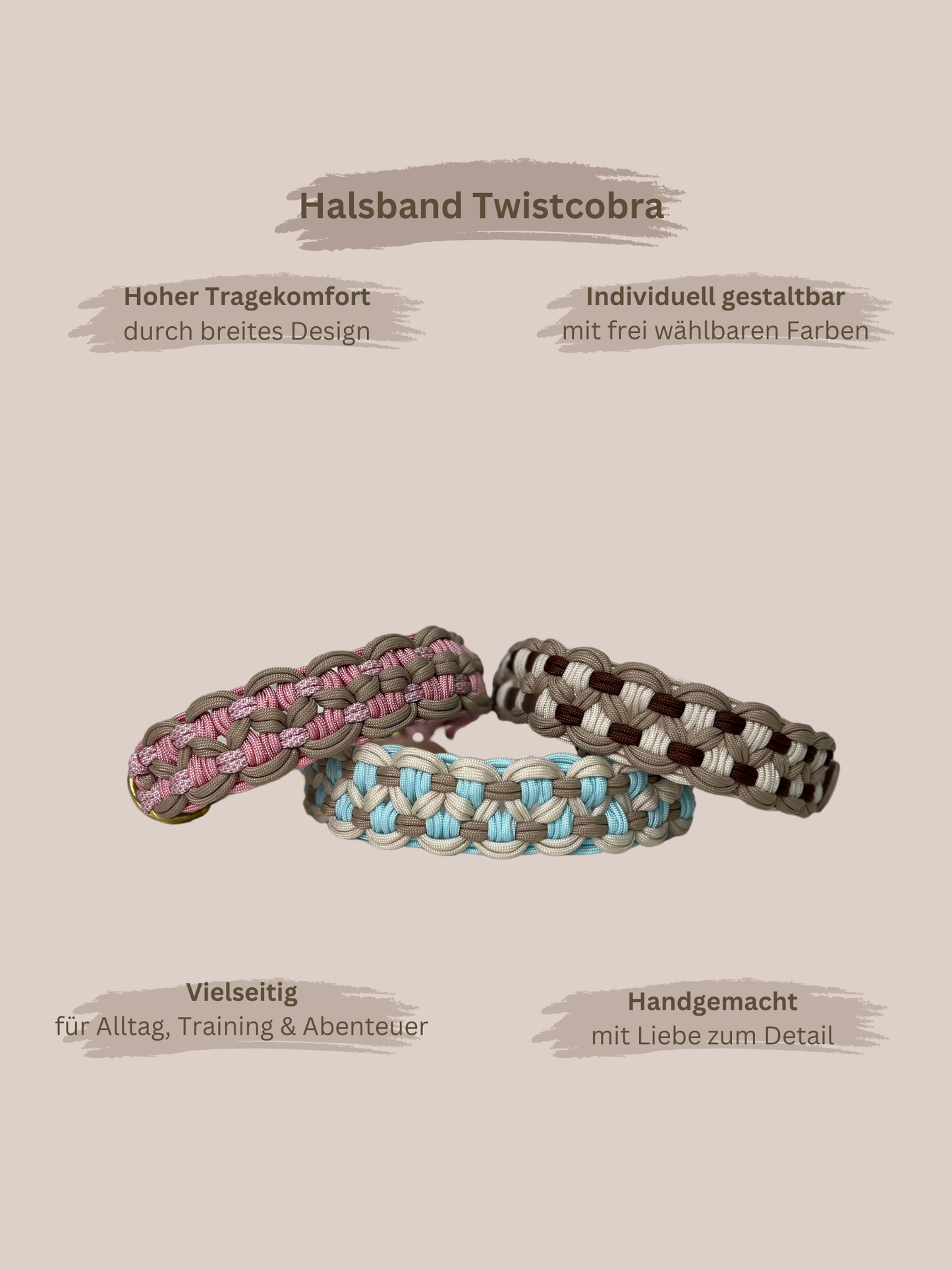 Individuell erstellbar | Halsband Twistcobra | mittelgroße und große Hunde